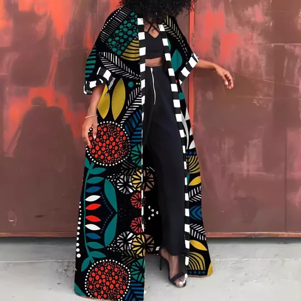 Women Casual Loose Plus Size Printed Long Coat