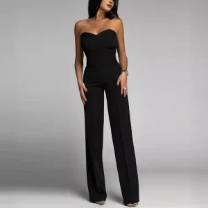 Spring And Summer Women Sexy Slim Straight Pants Solid Tube Top Office Chic Jumpsuits