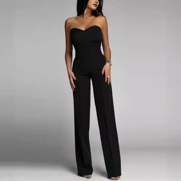 Spring And Summer Women Sexy Slim Straight Pants Solid Tube Top Office Chic Jumpsuits