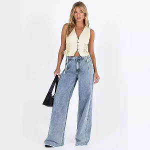 Women Fashion Casual Solid Color Loose Jeans