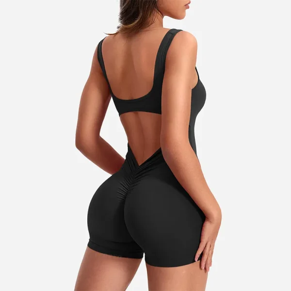 Women Fashion Solid Color Backless Hollow Tight Sports Yoga Rompers