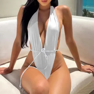 Women blank Fashion Sexy Deep V Strap Backless One-Piece Swimsuit