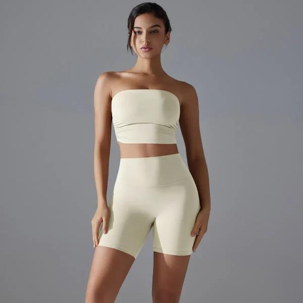 Women Yoga Solid Color Strapless Top And Shorts Sport Two-Piece Set