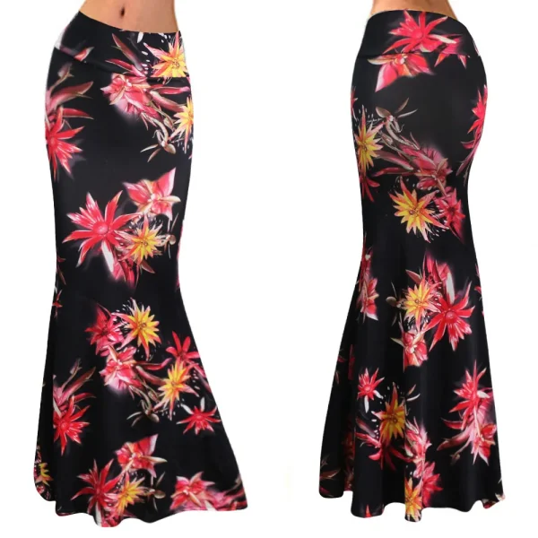 Women Fashion Sexy Floral Printed High Waist Slim Fit Fishtail Skirt