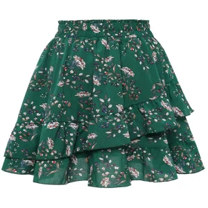 Women Fashion Elegant Irregular Floral Printed Ruffled Skirt