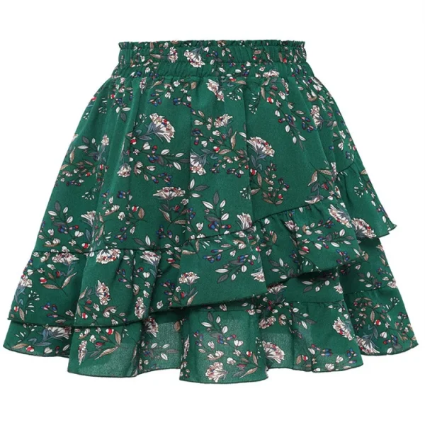 Women Fashion Elegant Irregular Floral Printed Ruffled Skirt
