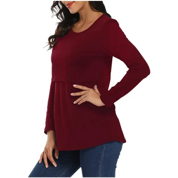 Pregnant Women Casual Solid Color Crewneck Long Sleeve Breastfeeding Top