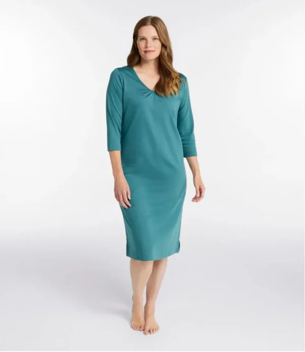 Women's Supima Cotton Nightgown, V-Neck Three-Quarter-Sleeve - Image 3