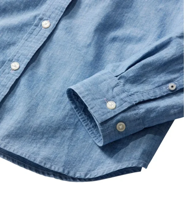 Women's Essential Cotton Shirt, Chambray Long Sleeve - Image 4